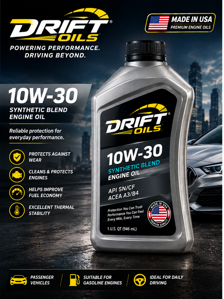 Drift Oils 10W-30 Synthetic Blend engine oil bottle